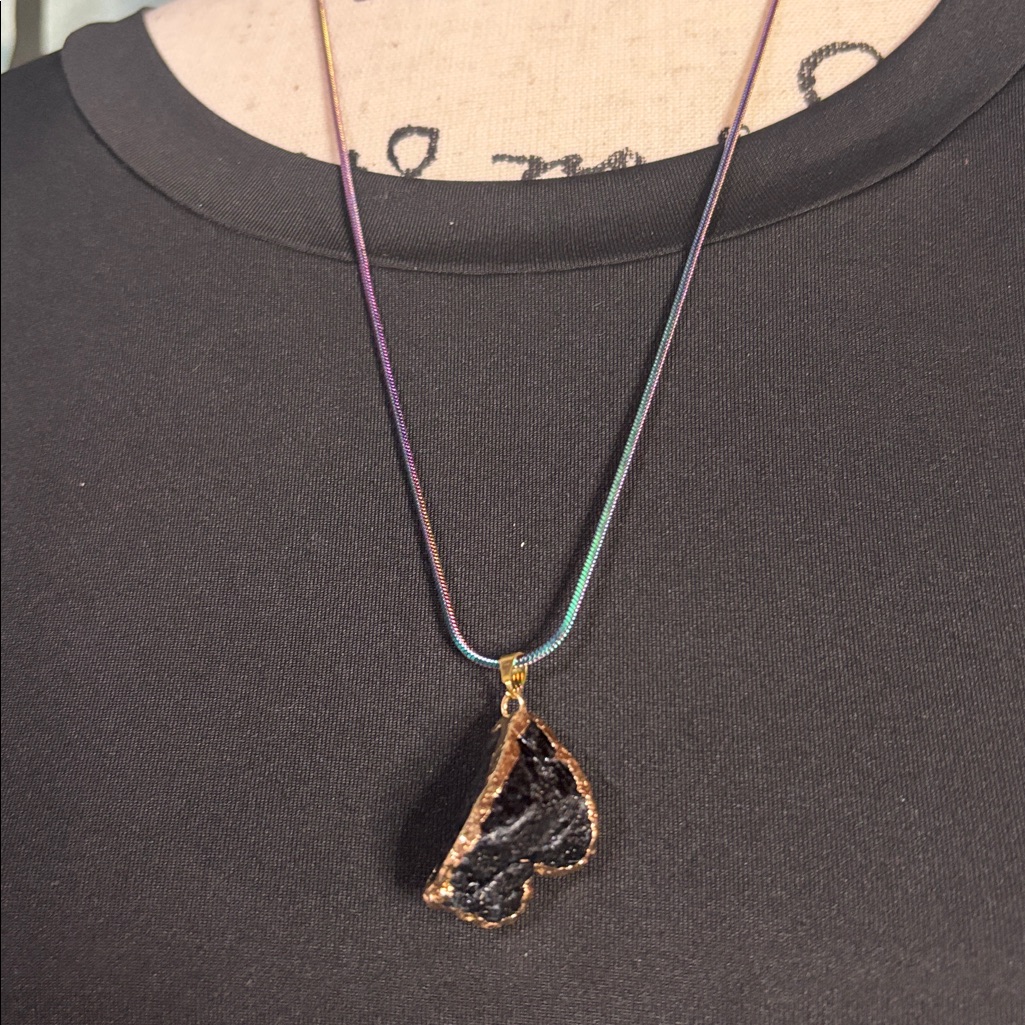 Black Tourmaline Rainbow Chain Pendent Necklace